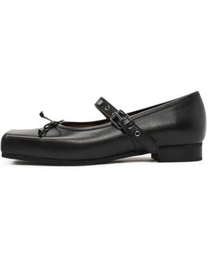 Finoacinque Bow-Detail Buckle-Strap Ballet Flats - Black