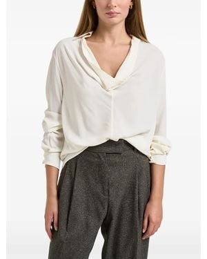 Semicouture Butter-Colored Shawl-Neck Shirt - White