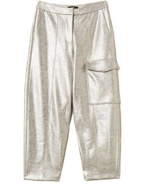 Twinset Cracked-Effect Utility-Pocket Trousers - White