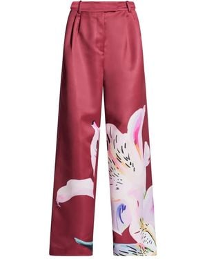 LEO LIN Elisha Pleated Floral-Print Pants - Red