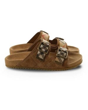 Burberry Check-Strap Buckle Sandals - Brown