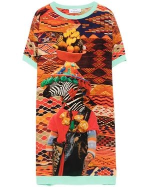 The Artistylist Graphic-Print Silk Mini Dress - Orange