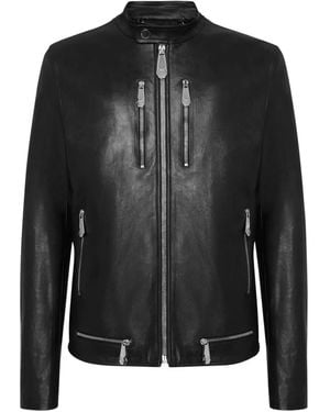 Philipp Plein Leather Zip-Front Jacket - Black