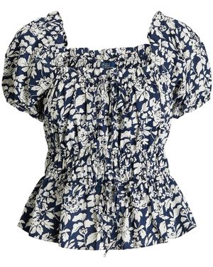 Polo Ralph Lauren Prt 60/1 Cottn Ppln-Ss Aspn Tp-Short Sleeve-Blouse - Blue