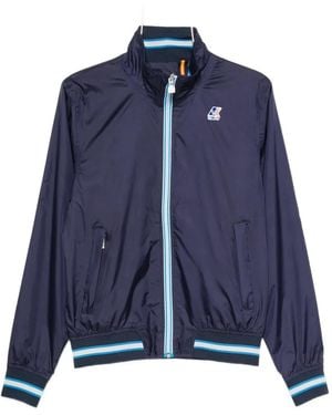 K-Way Logo-Patch Striped-Trim Jacket - Blue