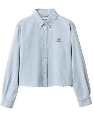 Miu Miu Striped Frayed-Edge Shirt - Blue