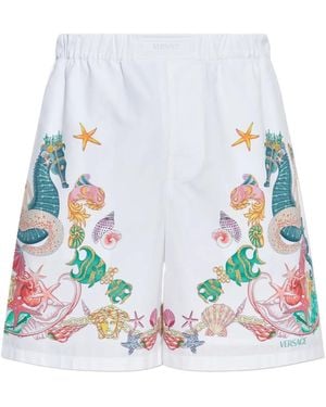Versace Shorts With "Coral Theatre" Print - White