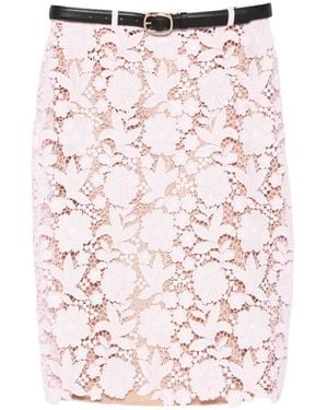 Self-Portrait Floral-Lace Belted Midi Skirt - Pink