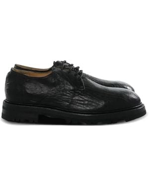 Ziggy Chen Crinkled-Leather Derby Shoes - Black