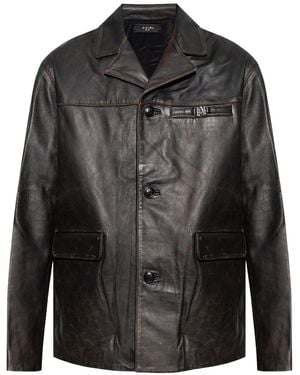 Amiri Notched Collar Leather Biker Jacket - Black