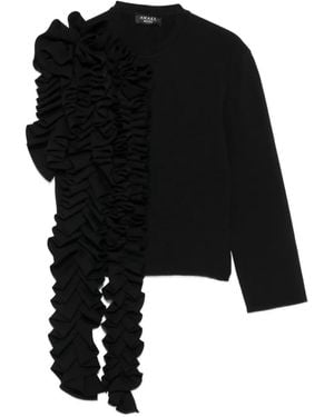 A.W.A.K.E. MODE Ruffled Asymmetric Top - Black