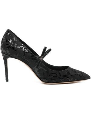Casadei 80Mm Lace-Detail Pointed-Toe Court Shoes - Black