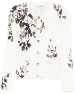 Blugirl Blumarine Cardigan Crop A Fiori - Bianco