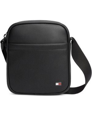 Tommy Hilfiger Perforated-Detail Logo-Plaque Messenger Bag - Black