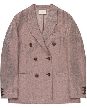 Slowear Double-Breasted Herringbone Blazer - Brown