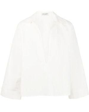 Saint Laurent V-Neck Linen Shirt - White