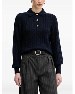Barbour Evie Cable Knit Polo Top - Blue