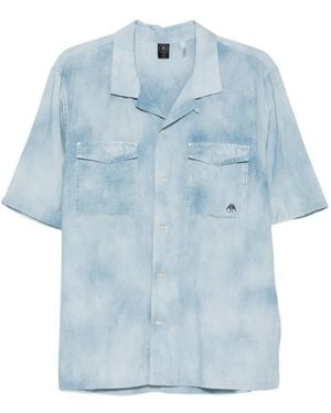 Moose Knuckles Denim-Print Short-Sleeve Shirt - Blue