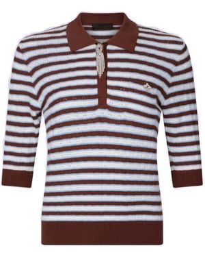 Liu Jo Striped Jewell-Embellishment Polo - Blue
