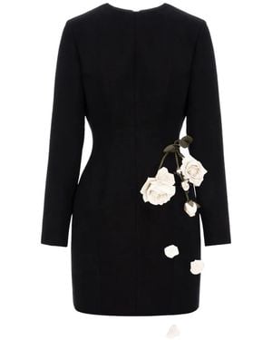 Cristina Savulescu Rose-Appliqué Long-Sleeves Mini Dress - Black