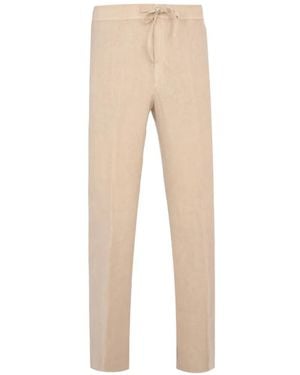 120% Lino Pantalon À Lien De Resserrage - Natural