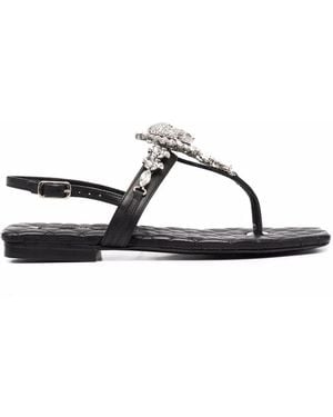 Philipp Plein Crystal-Skull Leather Sandals - Brown