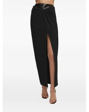 Brandon Maxwell Nora Leather-Waist Draped Skirt - Black