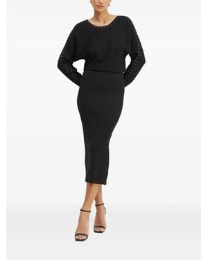Morgan Studded Ribbed Dress - Black