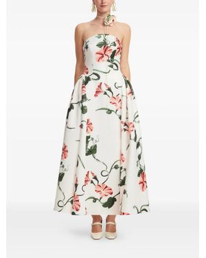 LEO LIN Floral-Print Strapless Midi Dress - White