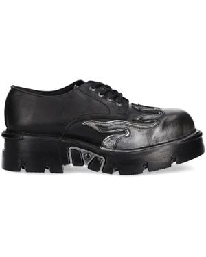 New Rock Flame-Detail Platform Shoes - Black