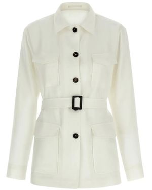 Tagliatore J-Lauren Belted Linen Jacket - White