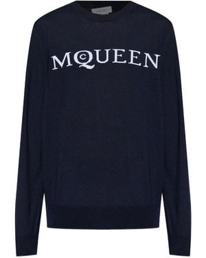 McQueen Intarsia-Knit Logo Sweater - Blue