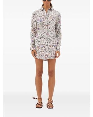 Maria Cher Valongo Rubi Floral-Print Shirt Mini Dress - White