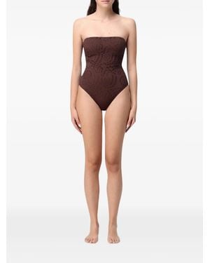 MC2 Saint Barth Broderie-Anglaise Strapless Swimsuit - Brown