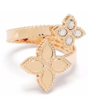 Roberto Coin Anillo Princess Flower En Oro Amarillo De 18 Ct Con Diamantes - Blanco