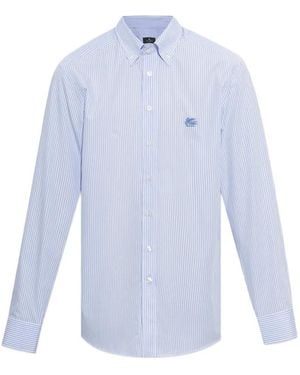Etro Camisa A Rayas Con Logo Bordado - Azul