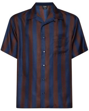 Fendi Pequin-Striped Silk Shirt - Blue