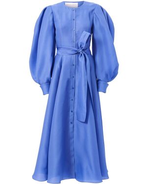 Carolina Herrera Puff-Sleeve Shirt Dress - Blue