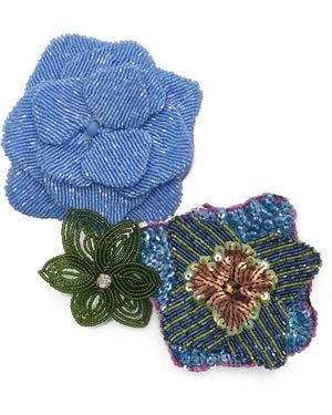 Maliparmi Beaded Floral Brooch Set - Blue