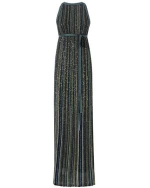 Missoni Long Striped Knit Dress With Sequins - White