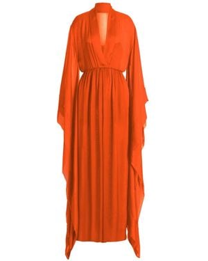 Alberta Ferretti V-Neck Long-Sleeve Maxi Dress - Orange