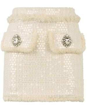 Philipp Plein Tweed Mini Skirt Paillettes - Natural