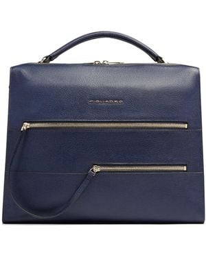 Piquadro Grained-Leather Laptop Bag - Blue