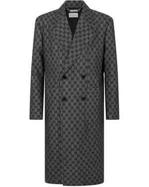 Philipp Plein Cappotto Doppiopetto Con Monogramma Jacquard - Grigio