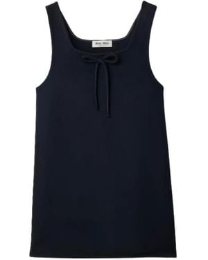 Miu Miu Vestido Encerado De Lana - Azul
