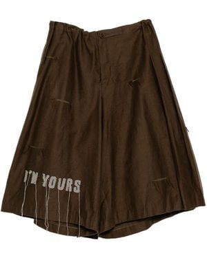 Yohji Yamamoto Slogan-Embroidered Skorts - Brown