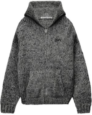 Alexander Wang Embroidered Zip-Up Oversized Hoodie - Gray