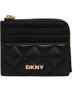 DKNY Logo-Lettering Quilted Wallet - Black