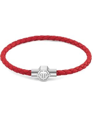 Philipp Plein Braided-leather Bracelet - レッド