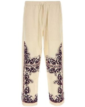 BAZISZT Memento Paisley-Embroidered Silk Trousers - Natural